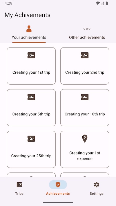 Android achievements screen